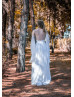 Bell Sleeves Ivory Lace Chiffon Beach Summer Wedding Dress